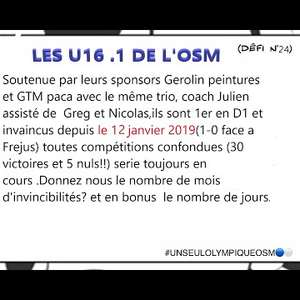 4 eme et derniere partie des résumés des matchs du championnat des U16D1  de l'OSM contre le Sporting club Toulon; a Draguignan et face a St Cyr encore pas mal de buts. 

